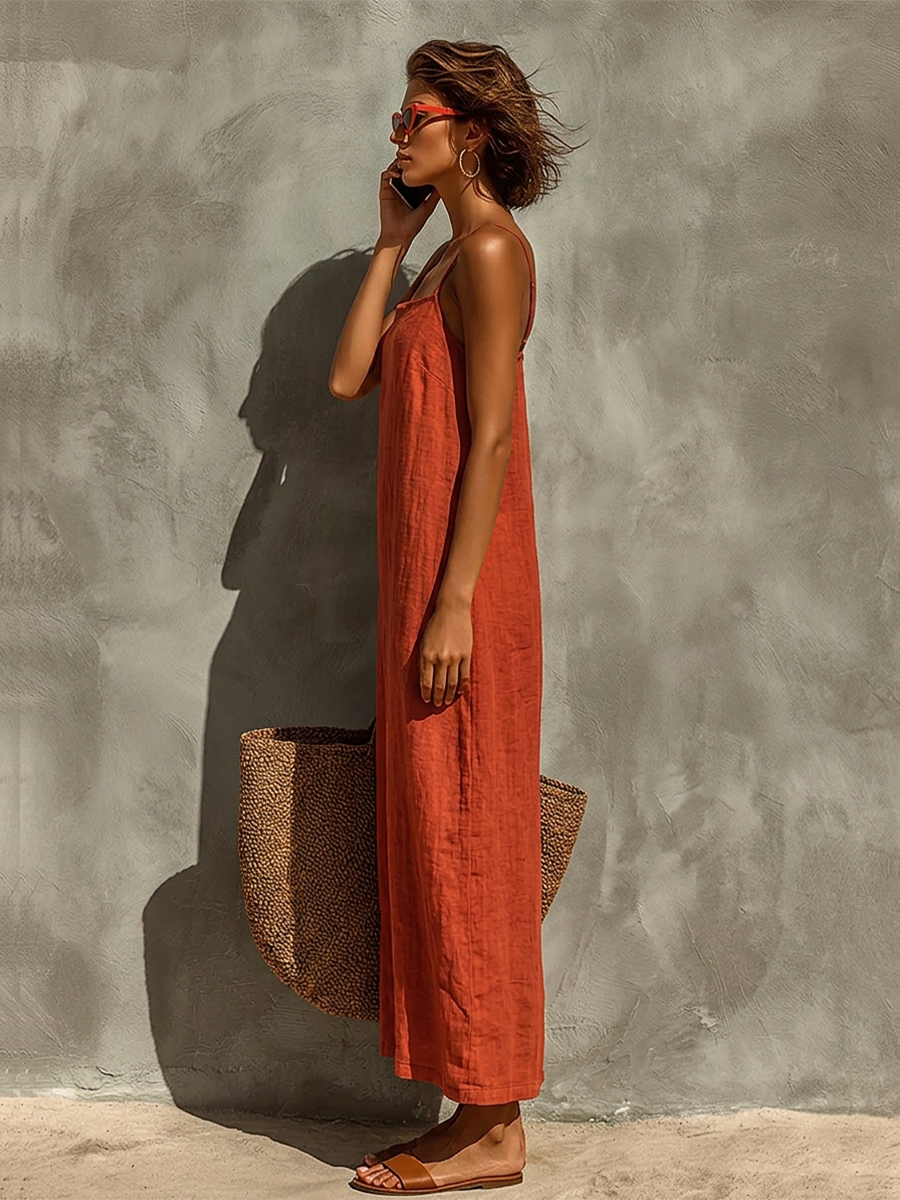 Vestido de algodón con tirantes finos y escote cuadrado