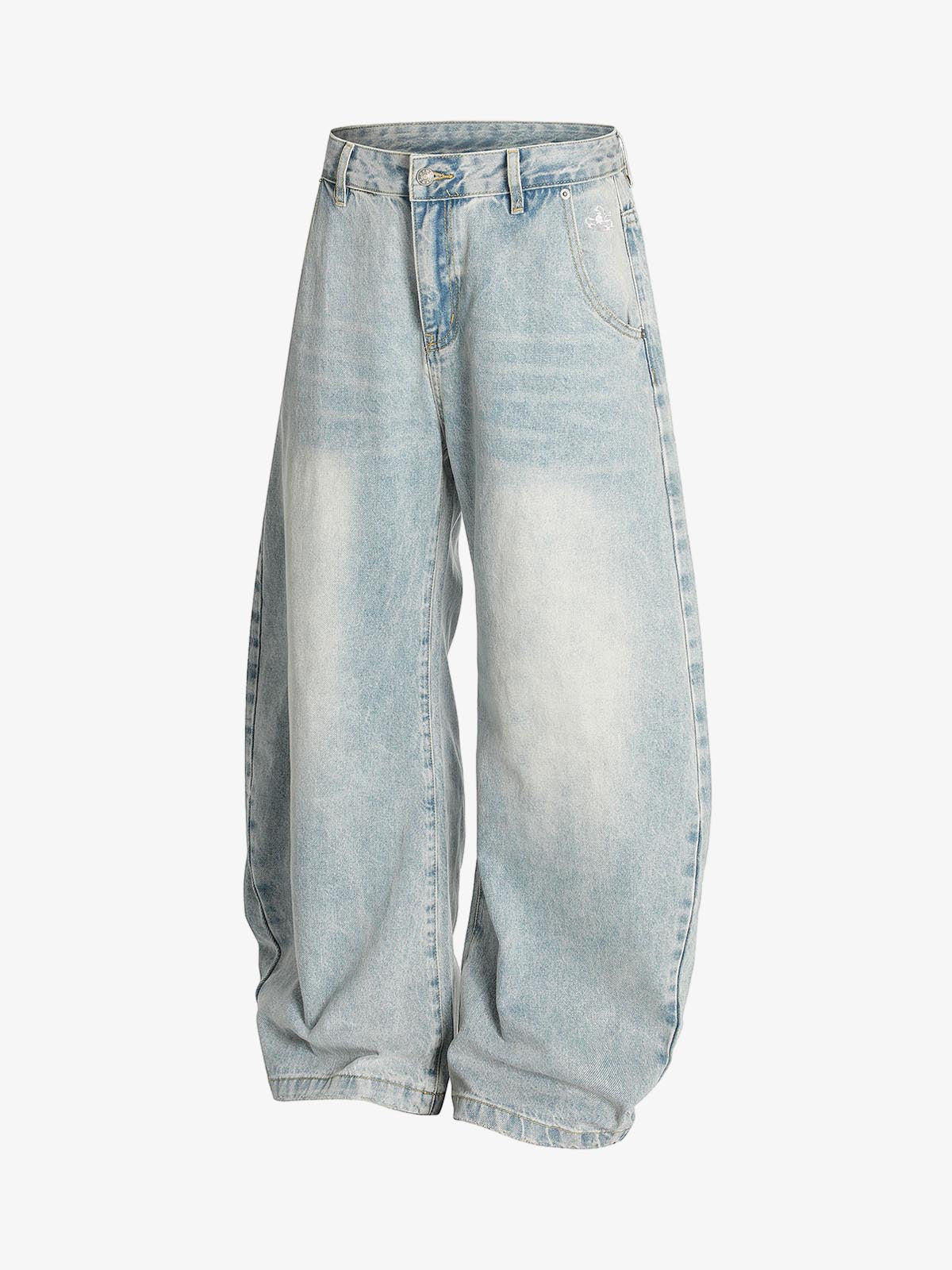 Jeans de mezclilla lavada y desgastada con corte recto