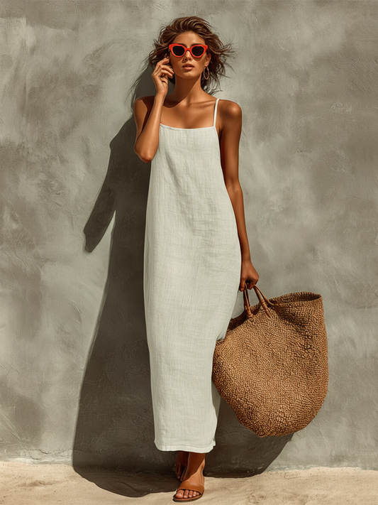 Vestido de algodón con tirantes finos y escote cuadrado
