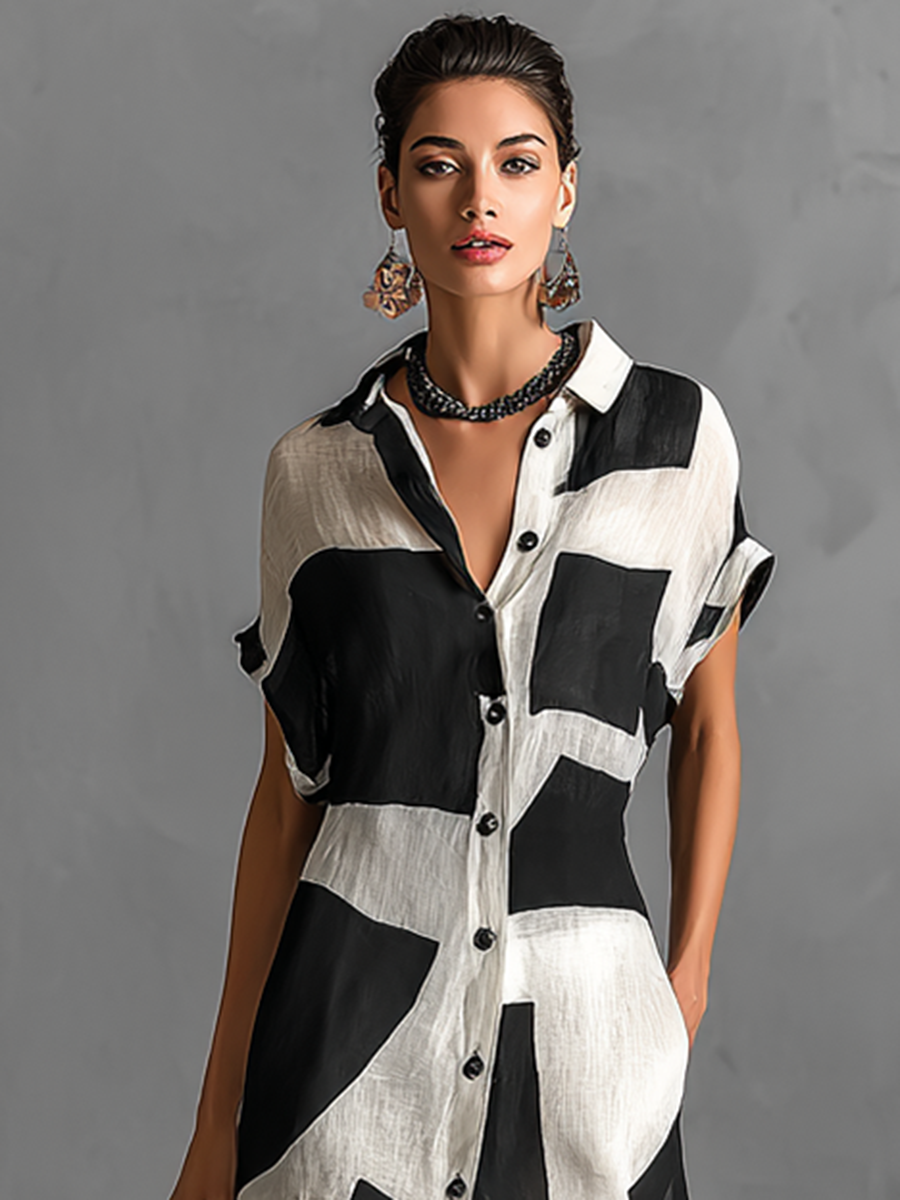 Vestido camisero largo de manga corta con solapa