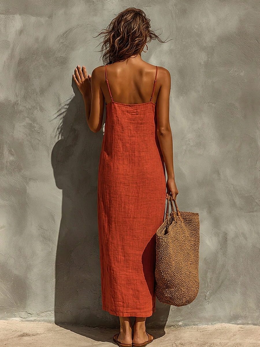 Vestido de algodón con tirantes finos y escote cuadrado